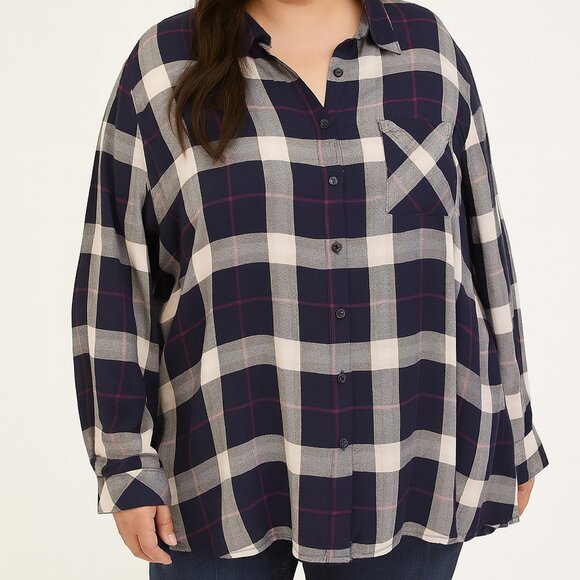 womens faded glory plaid button down shirt - Picture 4 of 4